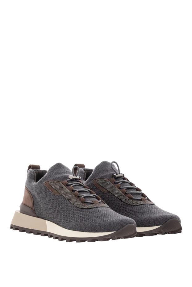 Brunello Cucinelli кроссовки серые с текстурным верхом из шерсти кашемира и шёлка
 191907 - фото 3