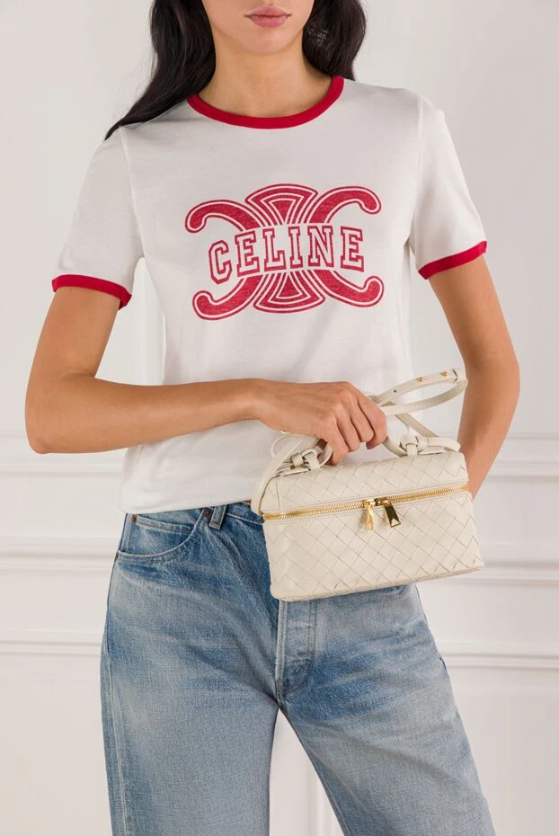 Женская плетенная кожаная сумка Bang Bang бежевого цвета - фото 2