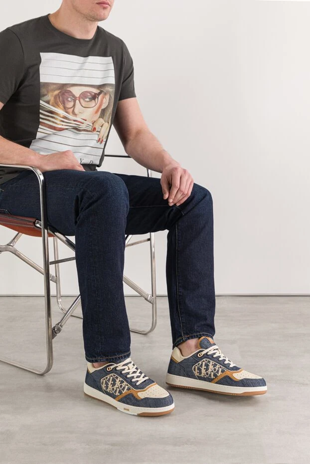 Dior b27 uptown low-top sneakers in white smooth calfskin and black denim 191932 - photo 3