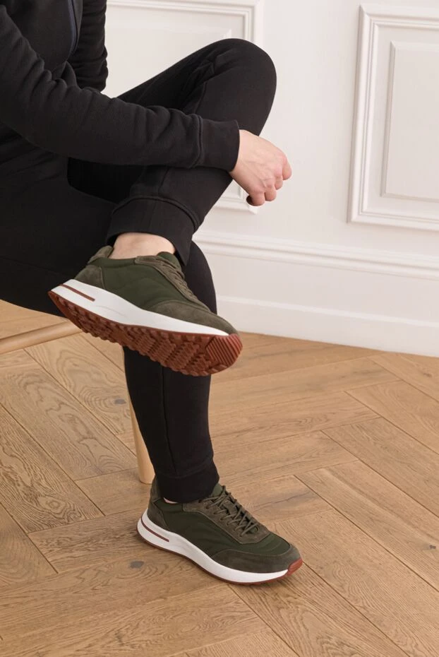 Loro Piana кроссовки из микрофибры wind зеленые с белой подошвой 191934 - фото 2