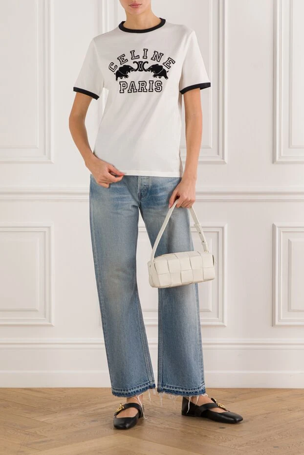 Celine қара жиегі бар ақ мақтадан тігілген футболка 191951 - фото 2