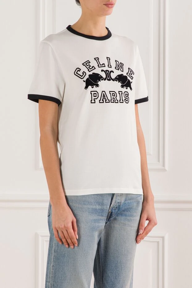 Celine қара жиегі бар ақ мақтадан тігілген футболка 191951 - фото 3
