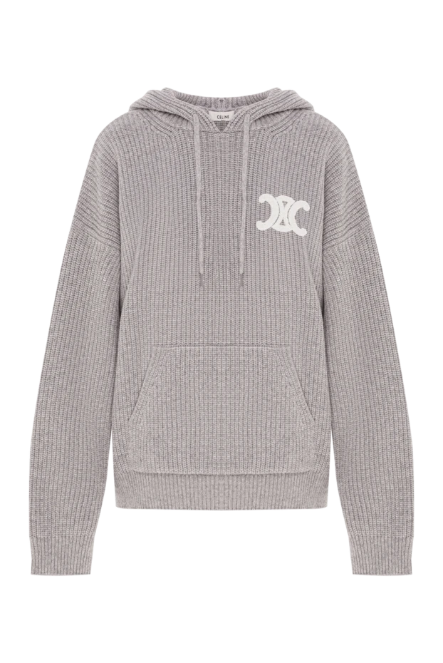 Логотипі бар сұр жүннен жасалған Triomphe капюшонды свитері - фото 1