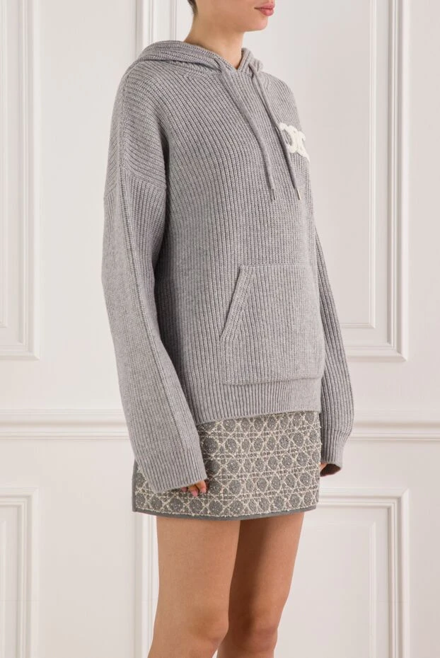 Celine логотипі бар сұр жүннен жасалған triomphe капюшонды свитері 191954 - фото 3