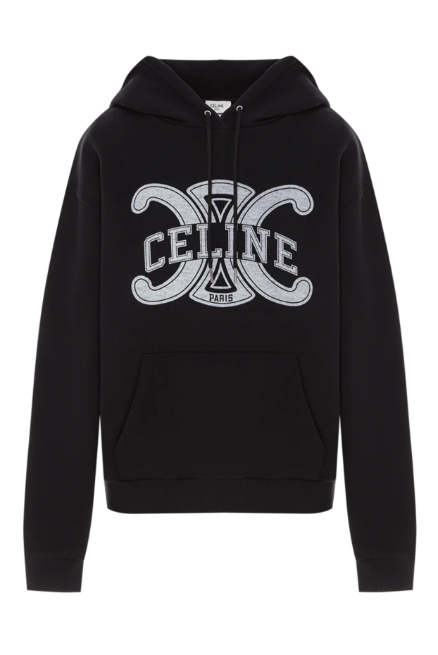 Мақта жүннен тігілген, логотипі бар қара түсті кең жемпір - фото 1