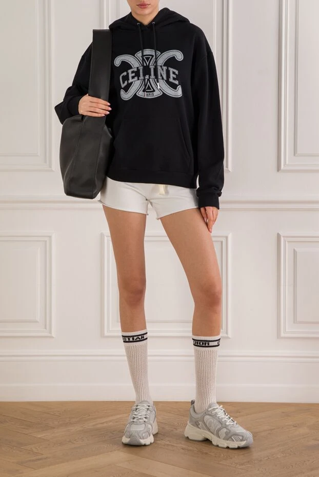 Celine мақта жүннен тігілген, логотипі бар қара түсті кең жемпір 191955 - фото 2