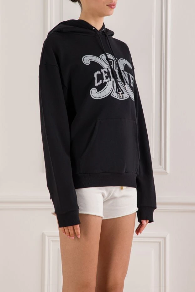 Celine мақта жүннен тігілген, логотипі бар қара түсті кең жемпір 191955 - фото 3