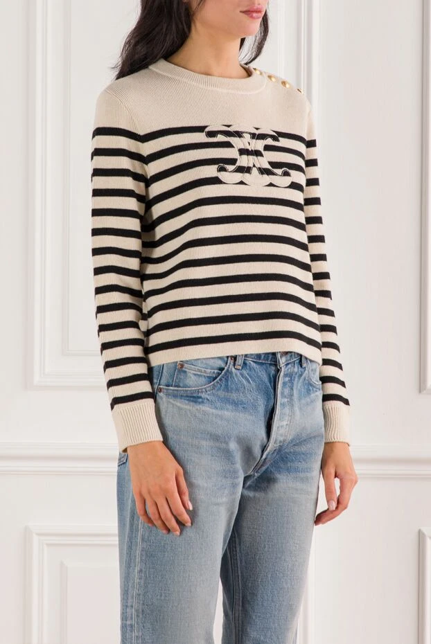 Celine жүннен және кашемирден жасалған жолақты мойынға арналған секіргіш 191956 - фото 3