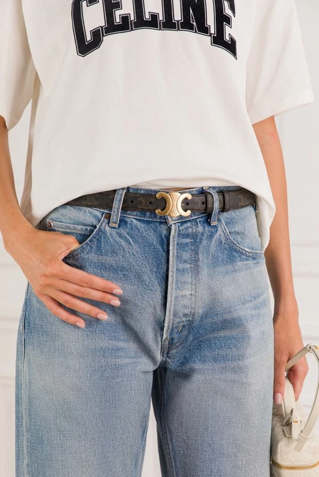 Celine орташа 25 мм triomphe қара былғары бау 191965 - фото 2