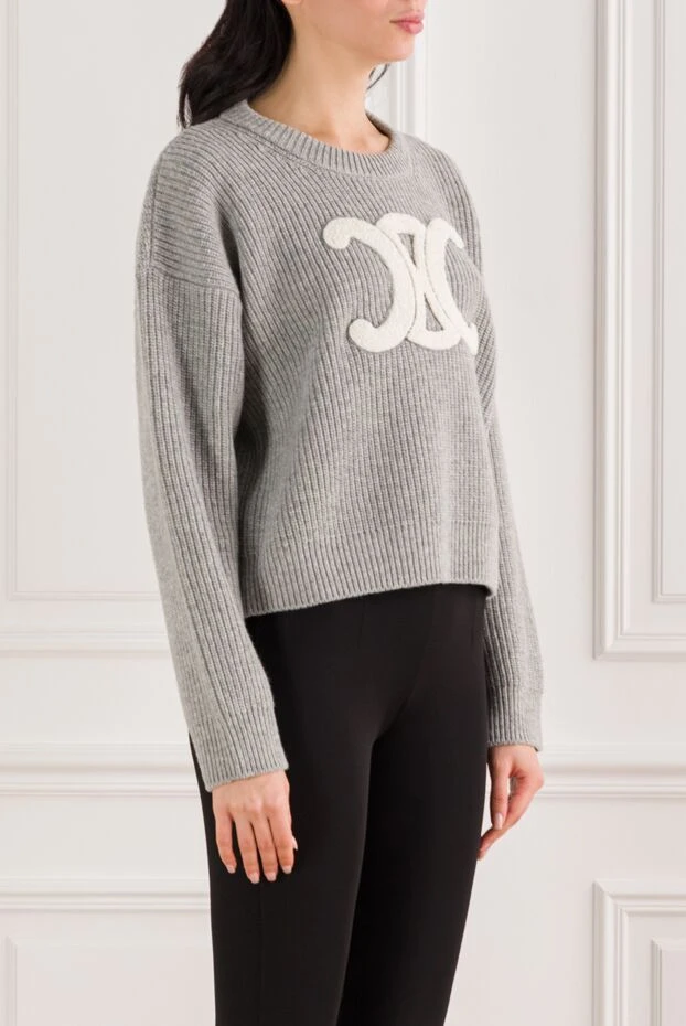 Celine таза жүннен тігілген, сұр түсті triomphe жағалы жемпірі 191969 - фото 3