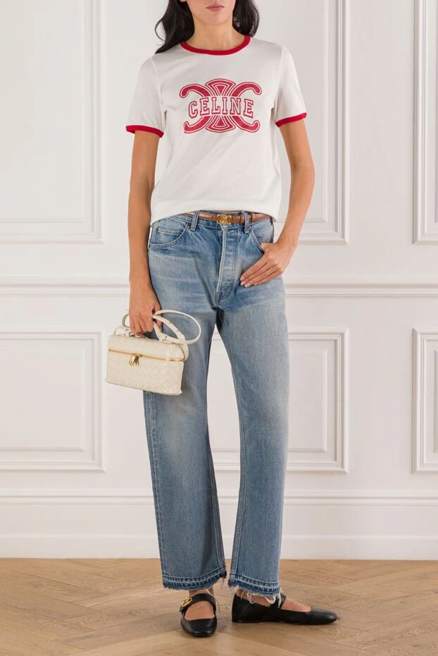 Celine қызыл жиегі бар ақ мақтадан тігілген футболка 191972 - фото 2