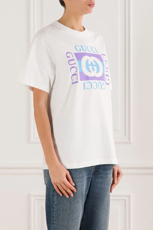 Gucci көк және күлгін түсті баспасы бар ақ мақтадан жасалған жейде 191980 - фото 3