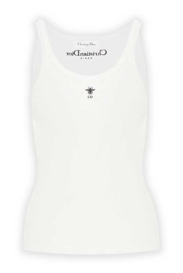 Ecru ribbed cotton jersey tank top with signature bee - photo 1