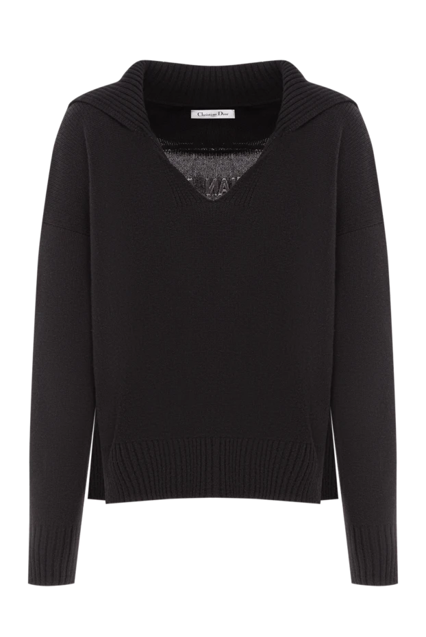 Black V-neck cashmere jersey jumper - photo 1