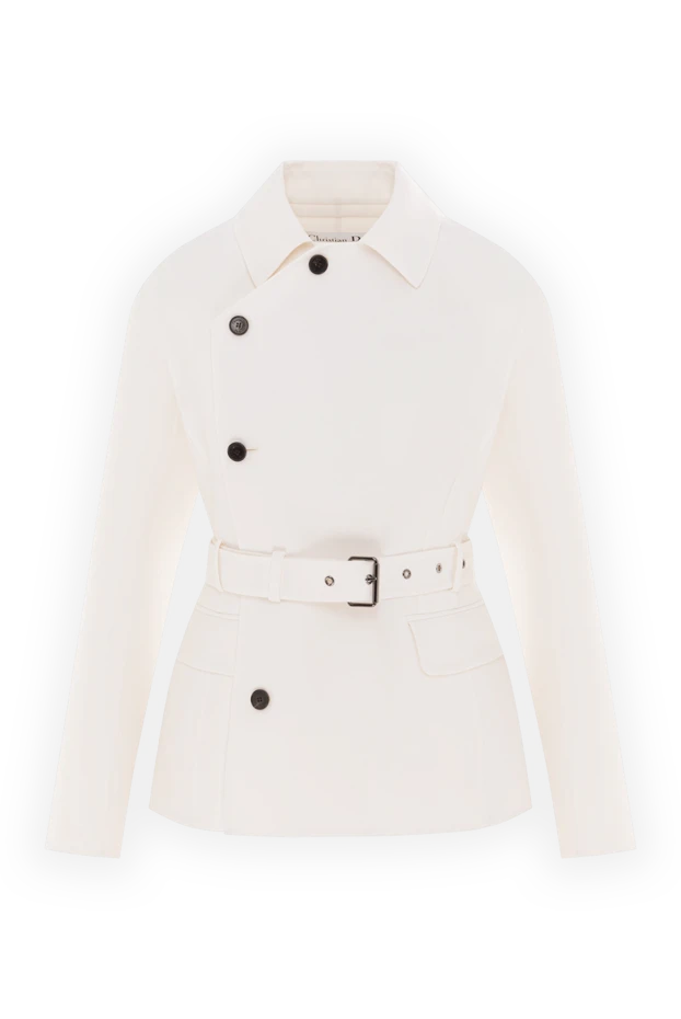 Belted jacket in ecru color made of gabardine, natural wool and silk - photo 1