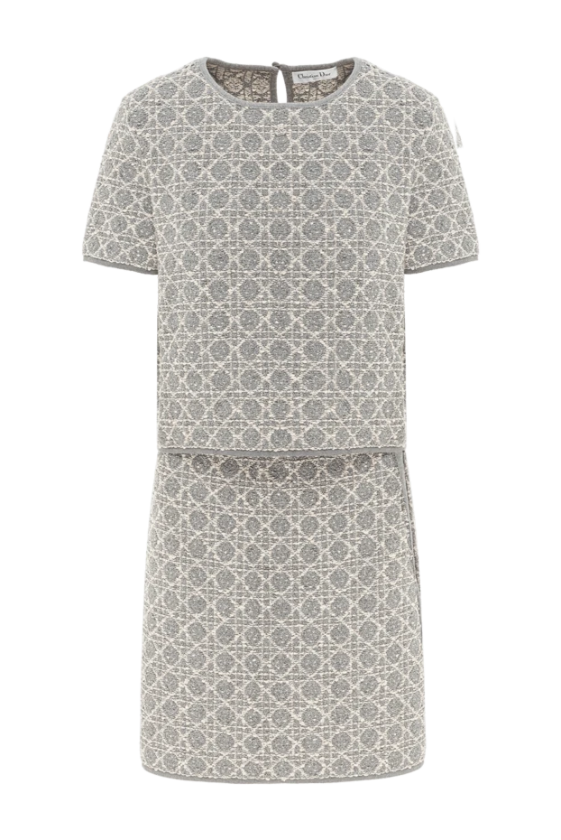 Серый трикотажный костюм с юбкой с узором macrocannage - фото 1