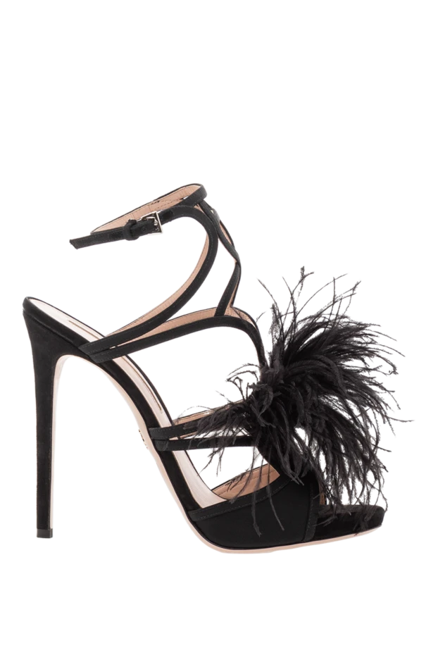 Қара күдері, қауырсыны бар биік өкшелі сандалдар - фото 1