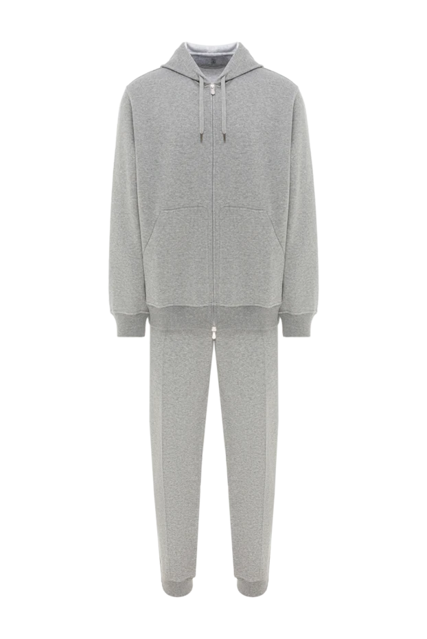 Жібек немесе кашемир қосылған жоғары сапалы мақтадан жасалған сұр спорттық костюм - фото 1