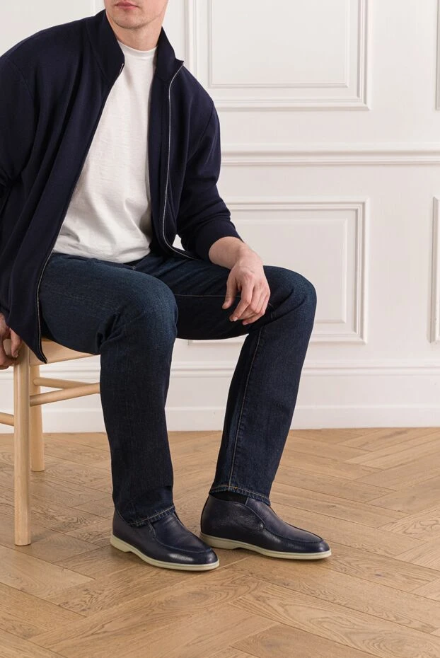 Cesare di Napoli лоферы кожаные синие на светлой подошве 192040 - фото 2