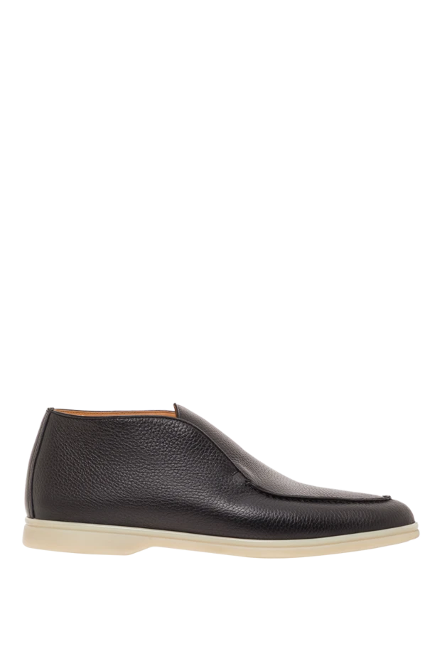 Мужские лоферы в стиле чакка из черной зернистой кожи - фото 1