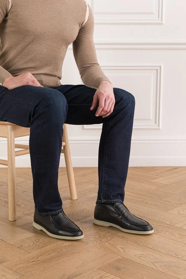 Cesare di Napoli мужские лоферы в стиле чакка из черной зернистой кожи 192041 - фото 2