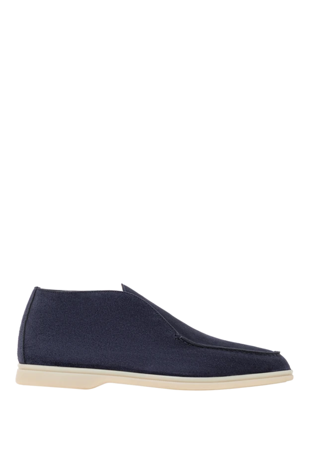 Қарама-қарсы табаны бар жұмсақ көк күдеріден жасалған биік лоферлер - фото 1