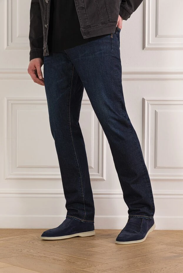 Қарама-қарсы табаны бар жұмсақ көк күдеріден жасалған биік лоферлер - фото 2