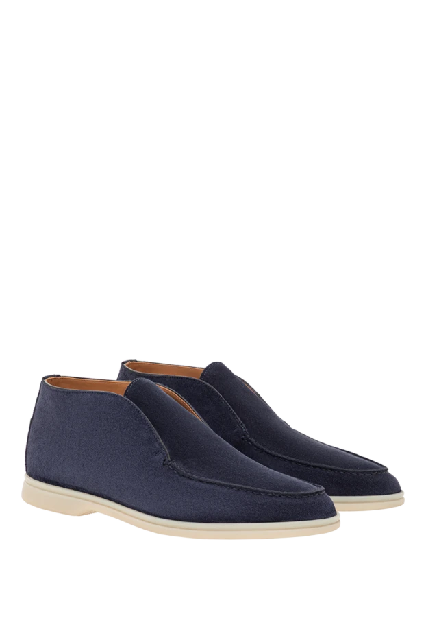 Cesare di Napoli лоферы высокие из мягкой синей замши на контрастной подошве 192042 - фото 3