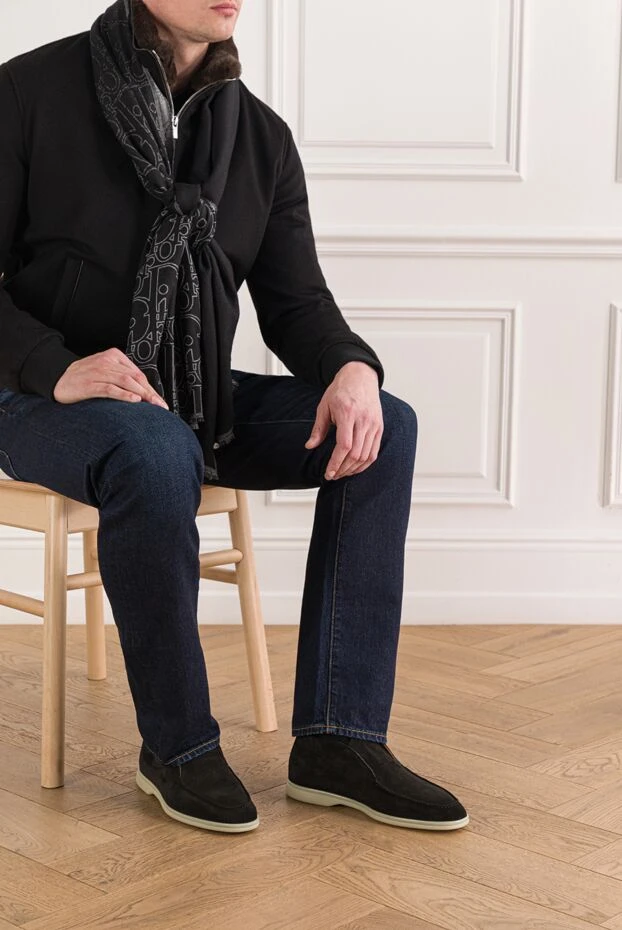 Cesare di Napoli лоферы черные из бархатистой замши с контрастной подошвой 192043 - фото 2