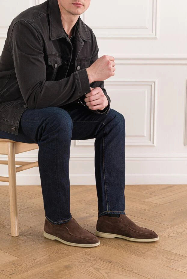 Cesare di Napoli жеңіл табаны бар жұмсақ күдеріден жасалған қоңыр лоферлер 192044 - фото 2