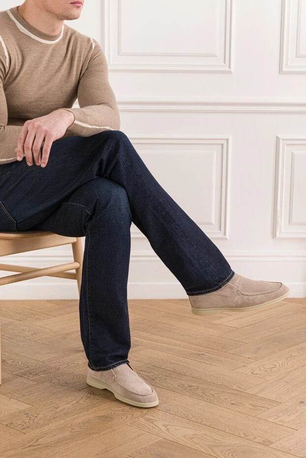 Cesare di Napoli ашық табаны бар жұмсақ күдеріден жасалған бежевый лоферлер 192045 - фото 2