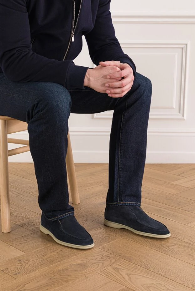 Қою көк күдеріден жасалған лоферлер барқыт тәрізді беті және ыңғайлы киюі - фото 2