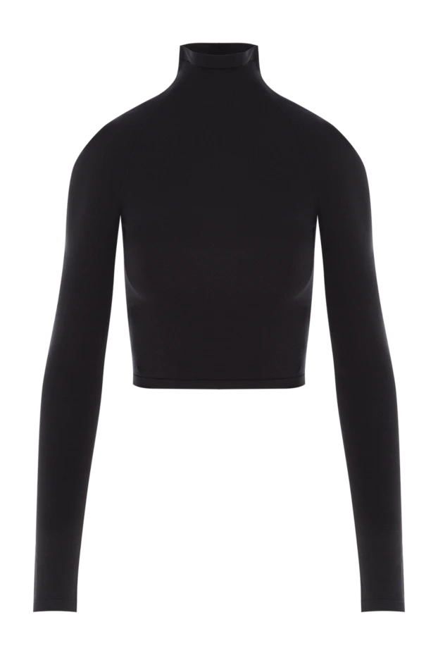 Кроп топ черный с длинным рукавом и гладкой фактурой - фото 1