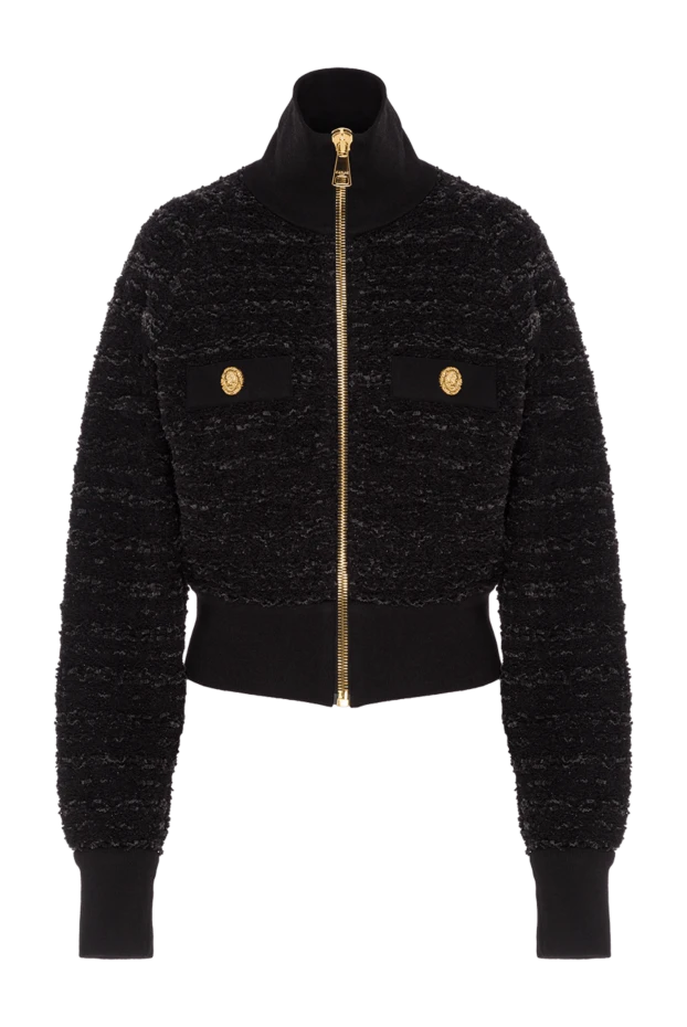 Black viscose tweed bomber jacket - photo 1