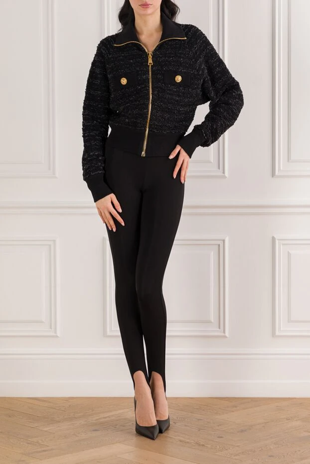 Black viscose tweed bomber jacket - photo 2