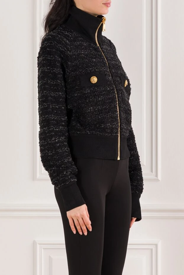 Balmain black viscose tweed bomber jacket 192078 - photo 3