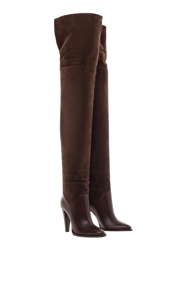 Saint Laurent тегіс былғары және қоңыр замшадан жасалған надяның биік етіктері 192080 - фото 3