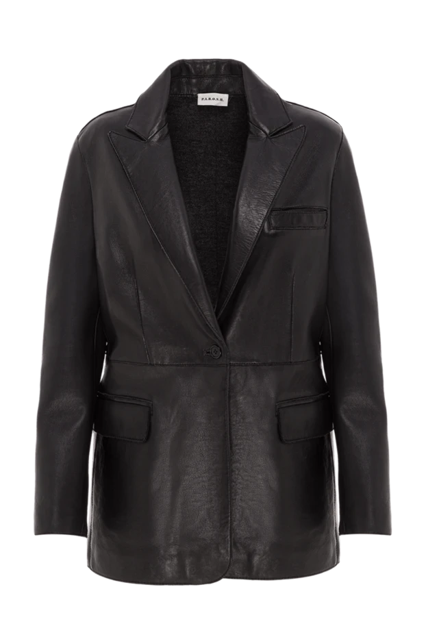 Қара түсті әйелдерге арналған бір кеуделі былғары пиджак - фото 1