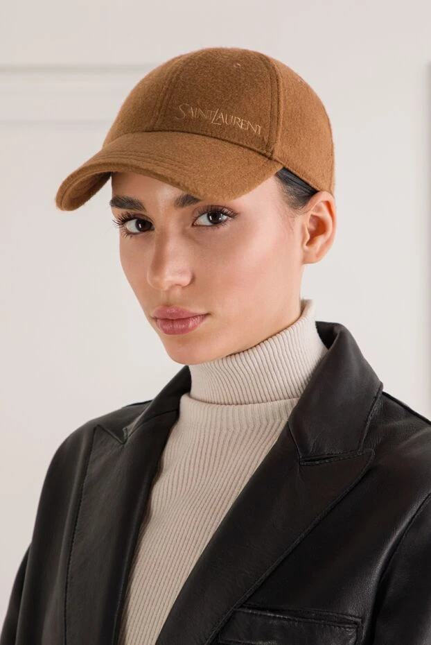 Saint Laurent қоңыр кашемирден жасалған алты панельді қалпақ 192132 - фото 2