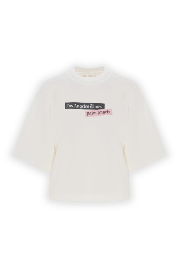 Cropped white cotton T-shirt with wide sleeves - photo 1