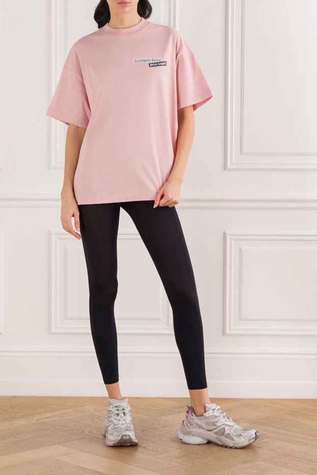 Palm Angels кең жеңді, қысқартылған қызғылт мақтадан жасалған футболка 192135 - фото 2