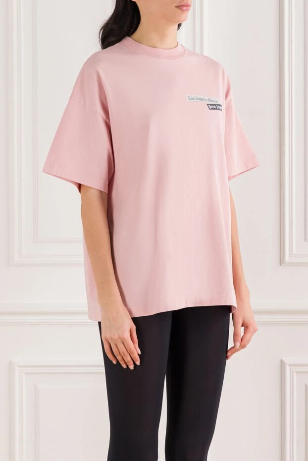 Palm Angels кең жеңді, қысқартылған қызғылт мақтадан жасалған футболка 192135 - фото 3