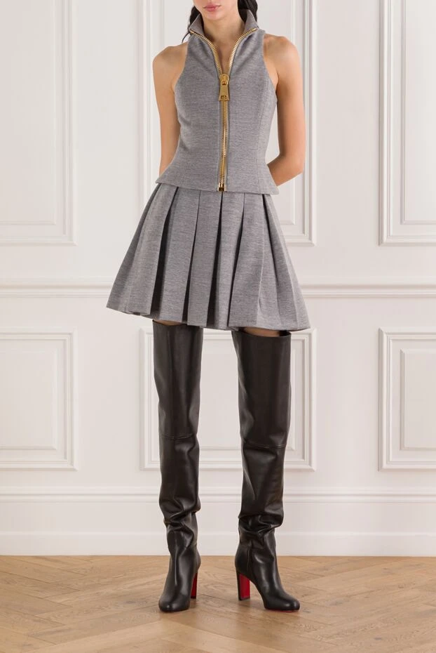 Balmain трикотажный топ с золотистой молнией и плиссированной юбкой 192142 - фото 2