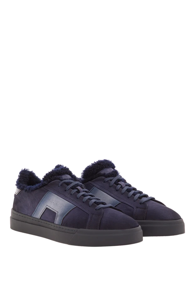 Santoni мужские замшевые кроссовки gloria темно-синего цвета с подкладкой из меха. 192144 - фото 3