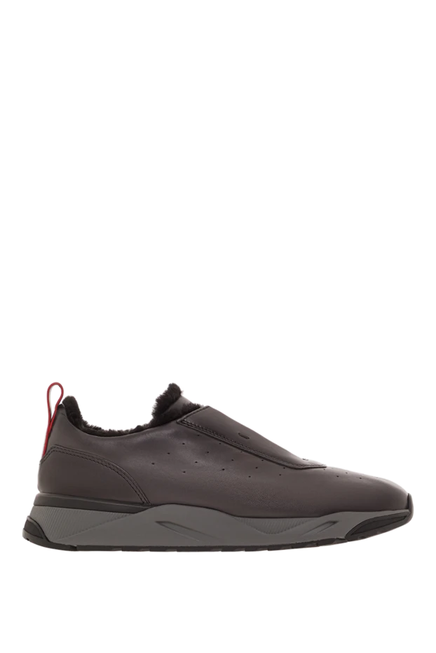 Жүн астары бар қою сұр былғары кроссовкалар - фото 1