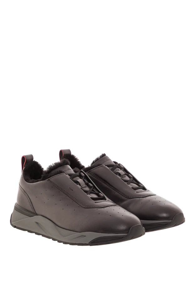 Santoni темно-серые кожаные кроссовки с меховой подкладкой 192145 - фото 3