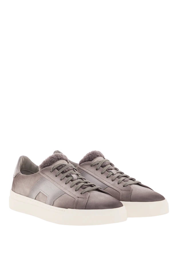 Santoni мужские замшевые кроссовки gloria серого цвета с подкладкой из меха 192147 - фото 3