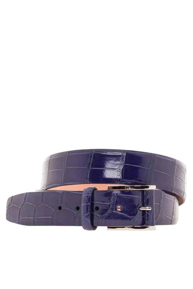 Мужской ремень из кожи аллигатора синего цвета - фото 1