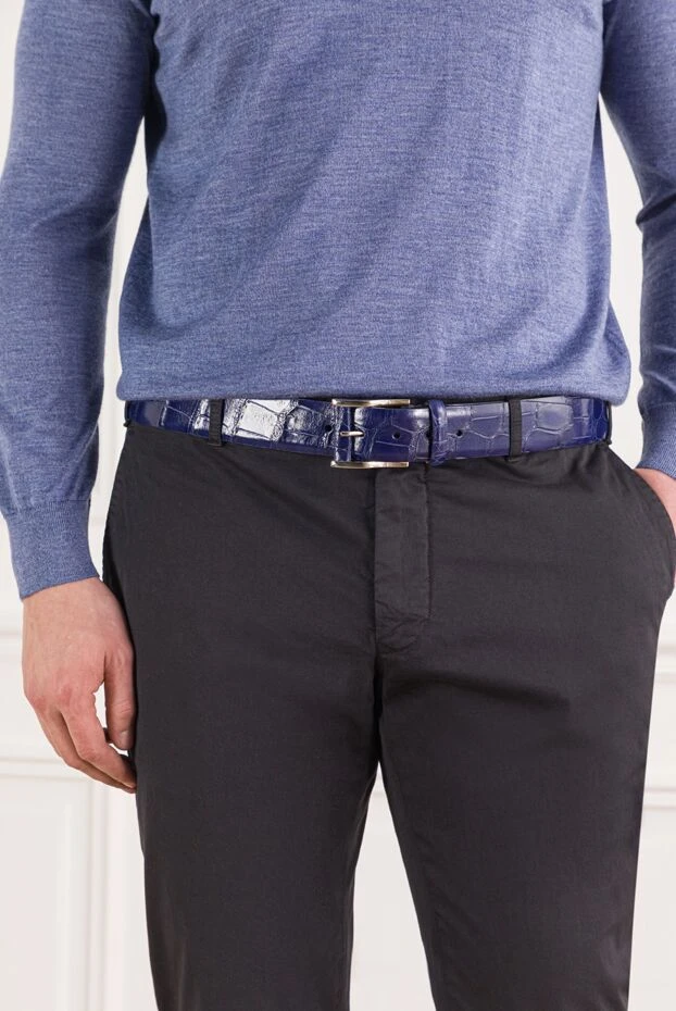 Cesare di Napoli ерлерге арналған көк түсті аллигатор былғары белбеу 192148 - фото 2