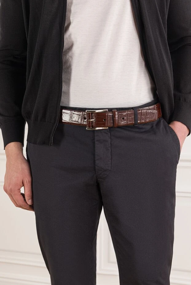 Cesare di Napoli ерлерге арналған қоңыр аллигатор былғары белбеуі 192149 - фото 2